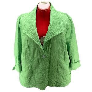Erin Lime Green Quilted Collared 3/4 Sleeve One Button Blazer Jacket Women 3XL